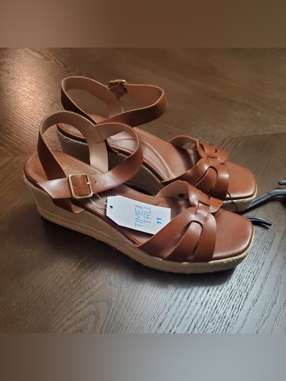 Time and Tru Brown Wedge Sandals with Ankle Buckle